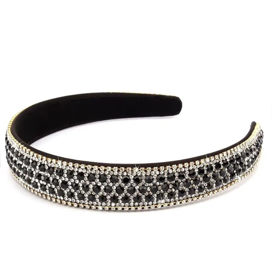 Black Headband Rhinestone Headband Women Fashion Crystal Bling Diamond Head Band Glitter Sparkly Hairband Hair Accessories Holiday Halloween Christmas Gifts For Women Ladies (Silver & Black)