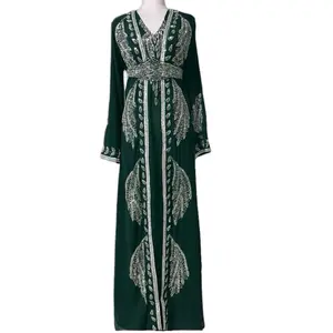 High End Quality Silver Beaded Kaftan in Elegant Green Offers Seven Colors for Stylish Wear