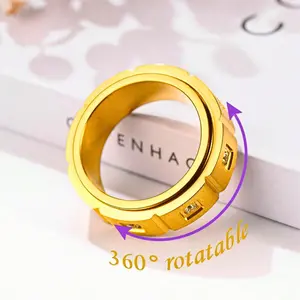 Stainless Steel Rotating Ring with Cubic Zirconia for Men Rotatable Ring for Anxiety Relief Size 7-12 Daily Jewelry Party Anniversary Friends