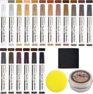 Furniture Repair Kit Touch Up Markers, 18 Colors Wood Repair Markers Set with Wood Polish Wax, Wood Repair Pens for Scratches, Stains, Tables, Faded, Cabinet, Floors, Bedposts