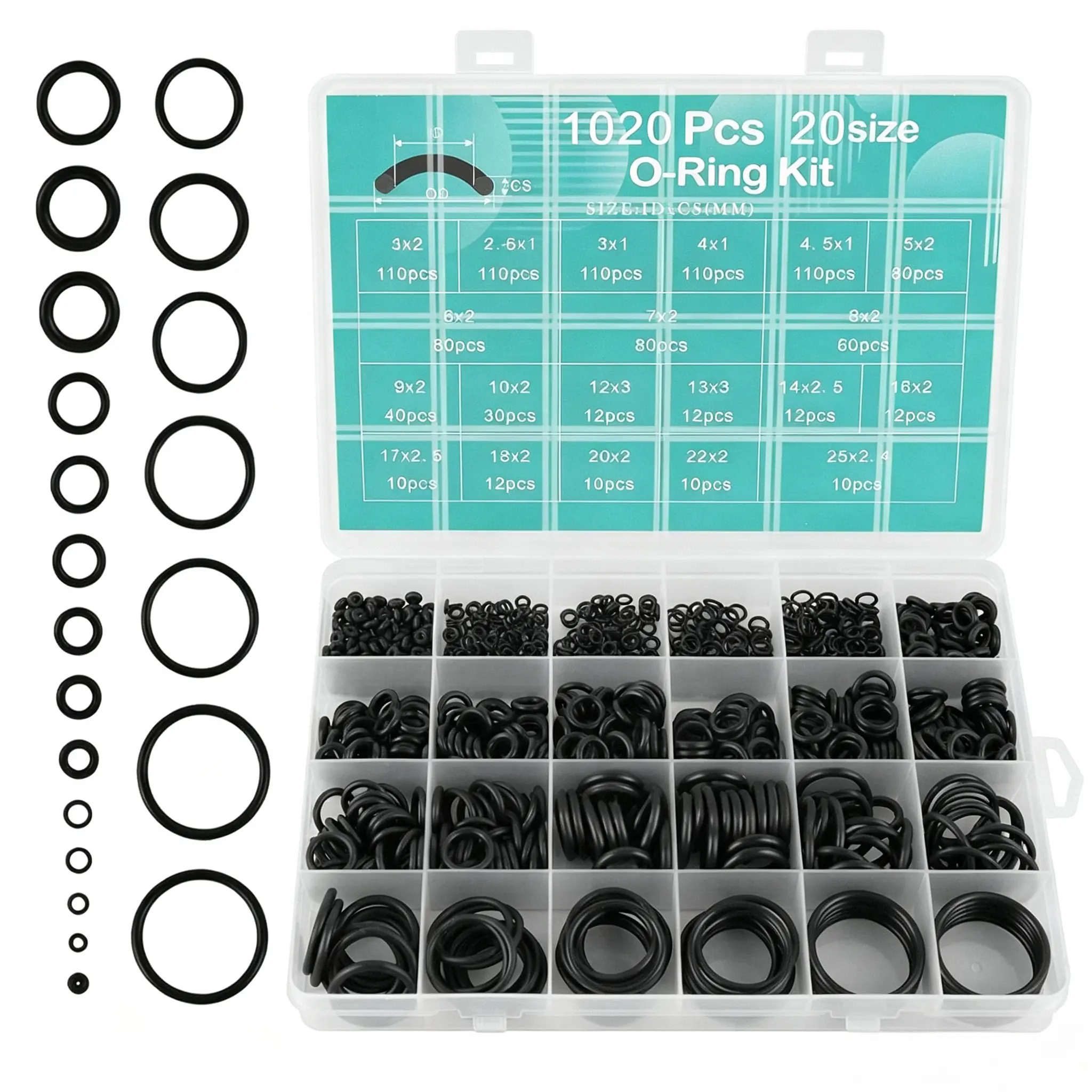 High-Quality NBR Nitrile Rubber O-Ring Kit, 1020-Pcs 20 Sizes of O-Rings Assortment (1 to 25mm), for Automotive, Boat, Car Auto Repair & Faucet Plumbing Sealing Connections, Tools & Hardware Sensors Use