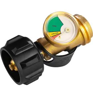 Propane Tank Gauge, Brass Construction, Propane Level Indicator, Fuel Level Monitoring for 5-40lb Tanks, Perfect for RV Camper, Propane Heater, Fire Pit, Gas Grill and More, QCC1/Type 1 Connection, Universal Compatibility