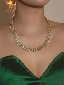 Women's Elegant Rhinestone Decorated Cuban Chain Necklace, Exquisite Trendy Necklace, Chic Jewelry As Gift for Girlfriend, Cuban Link Necklace