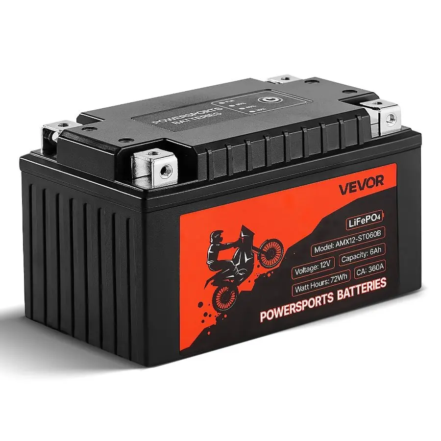 VEVOR Motorcycle Battery, 12 Volt 6Ah, LiFePO4 Lithium Pre-Charged Powersports Battery, Maintenance Free High Performance, Compatible with ATV, Motorcycle, Jet Skis, Scooter, UTV, and More