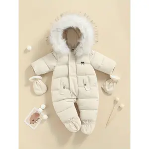Baby Winter Snowsuit Infant Coat Romper Warm Outwear Hooded Puffer Jacket Footie Jumpsuit, for Outdoor