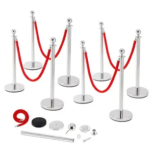 GARVEE 4PCS Commercial Stainless Steel Stanchion Posts With 2x5ft Red Velvet Ropes, Quick Setup, Crowd Control Posts and Ropes, Event Barrier With Hollow Base for Queue/Party/Red Carpet