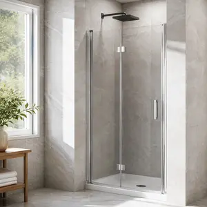 ARCH 36 x 72 Inch Bifold Frameless Glass Shower Door, 1/4" Tempered Clear Glass, Pivot Swing Shower Panel, Chrome Finish, Adjustable Width, Modern Bathroom Enclosure, Left or Right Installation, Waterproof Seal Strips, Chrome Color Options