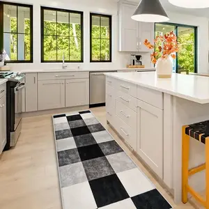 Modern Geometric Checkerboard Pattern Kitchen Runner Rug, Non-slip Kitchen Mat, Stain Resistant Floor Mat, Decorative Carpet for Home Kitchen Living Room