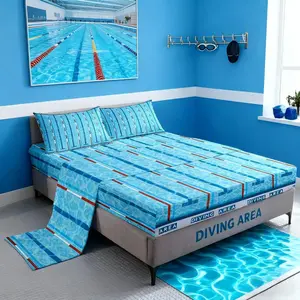 Swimming Kids Sheet,Swim Sports Games Modern Fashion Bedding Set,Boys Girls Adults Room Decor,Swimming Pool Chic Blue Unique Bed Sheet Set,(Fitted + Flat Sheet)