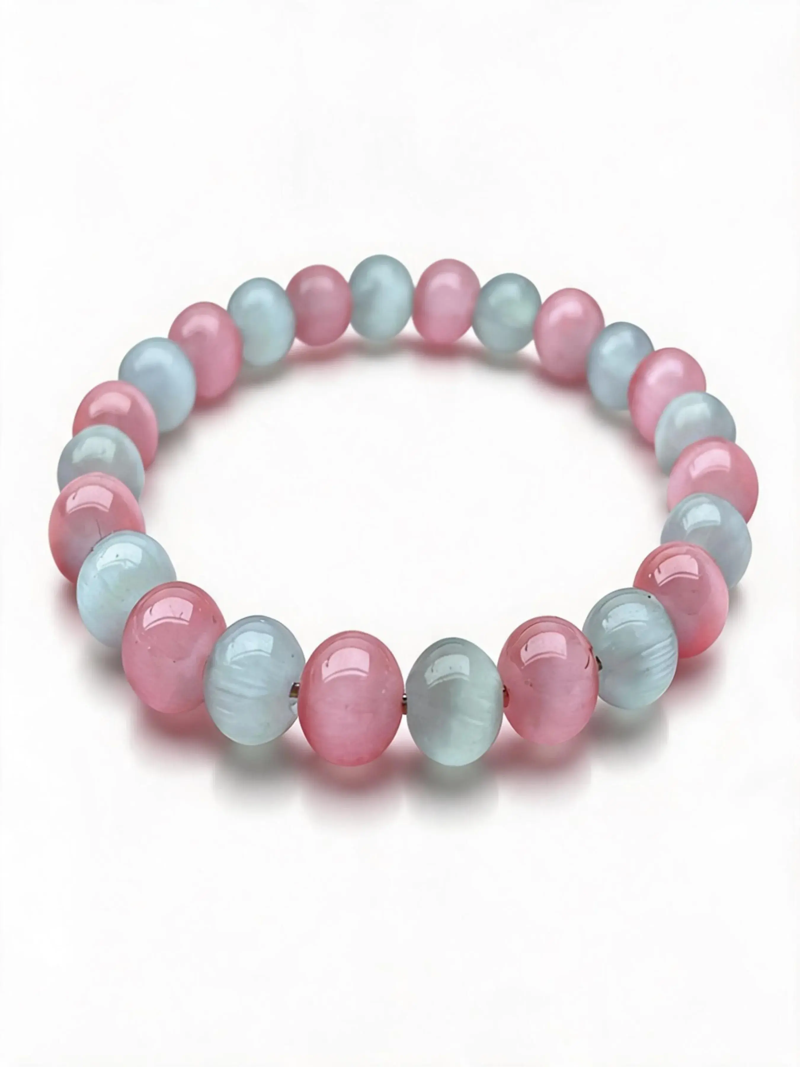 Women's Elegant Pink Blue Pastel Toned Beaded Bracelet Ice-Clear Faux Crystal Smooth Satin Stone-Like Pure Mystic Theme for Dating Look Made of Synthetic Resin