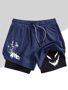 Men's Belief Conquers Fear Printed Gym Shorts, Athletic Sports Shorts, Athletic Wear Shorts, Stretch Knitted Fabric, Perfect for Running Training Yoga Outdoor Activities, Sporty Casual Style