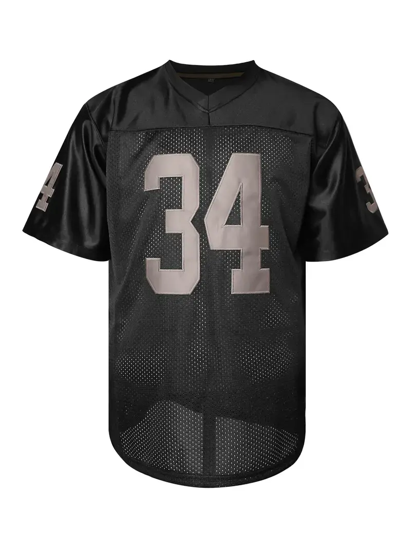 Men's Football Jersey #34 Breathable, Sports Shirt for Training & Competition, V-Neck jersey, Retro Football Jersey Number 34 Black Mesh Athletic Tee