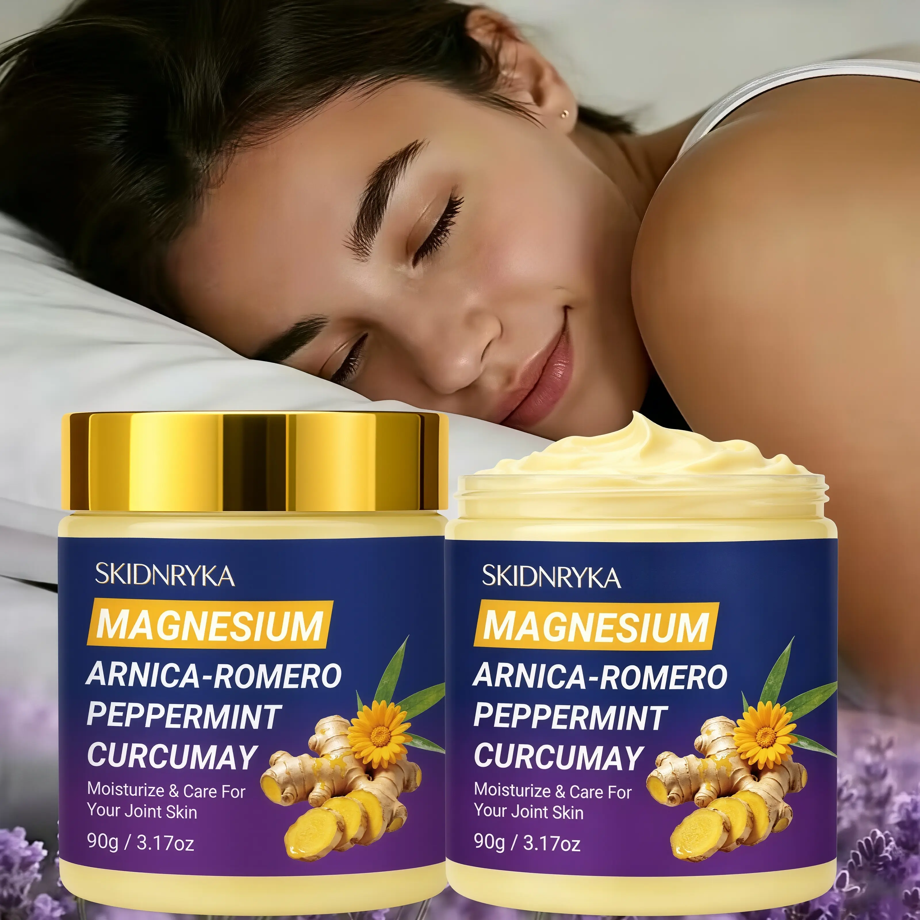 SKIDNRYKA Lavender Magnesium Cream, gentle formula suitable for dry skin, deep moisturizing body cream, ideal for arms, thighs, and abdomen, a fall/winter essential, use morning and evening, skincare, suitable for sports and seniors.