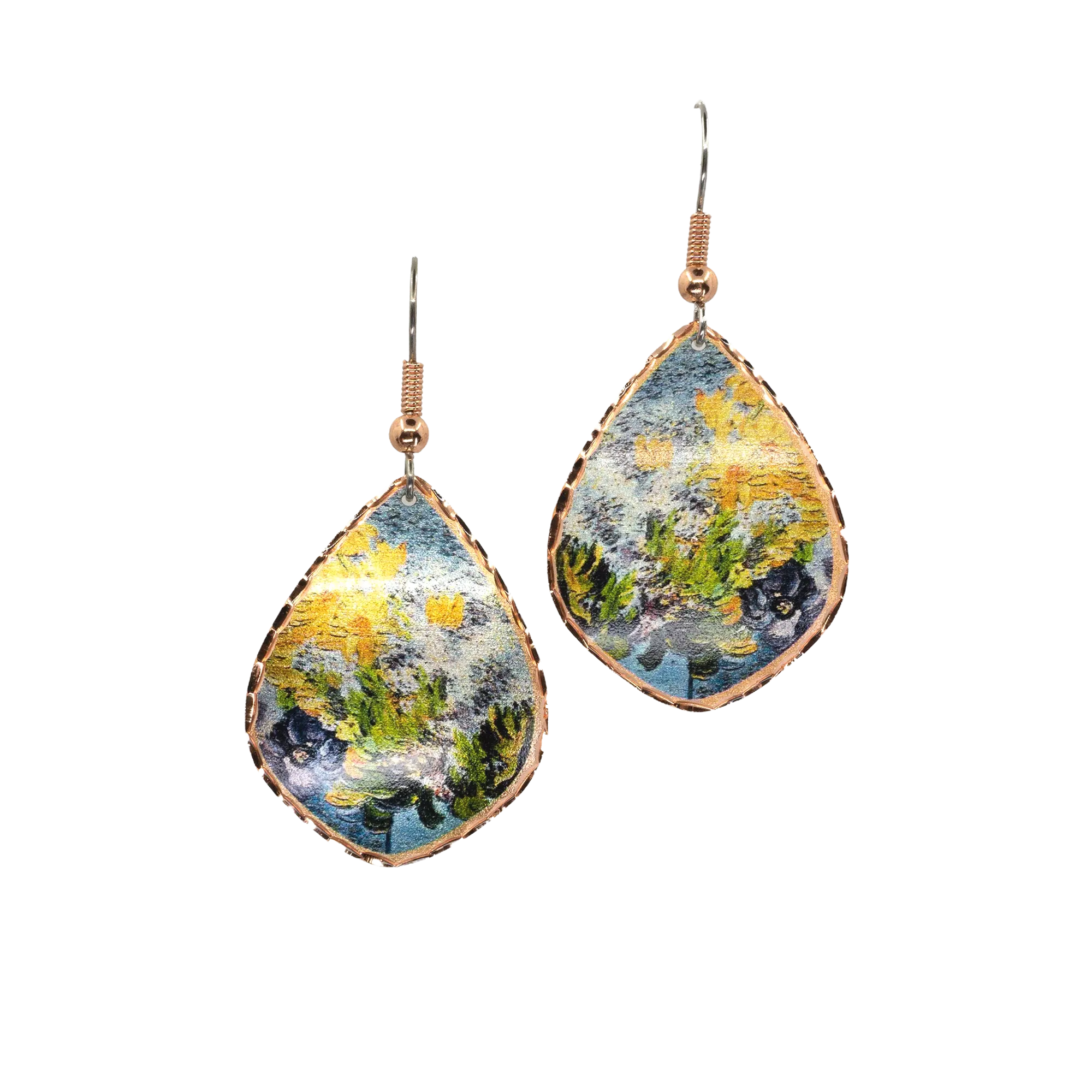 Copper Art Earrings - Van Gogh - Vase with Lilacs, Daisies & Anemones