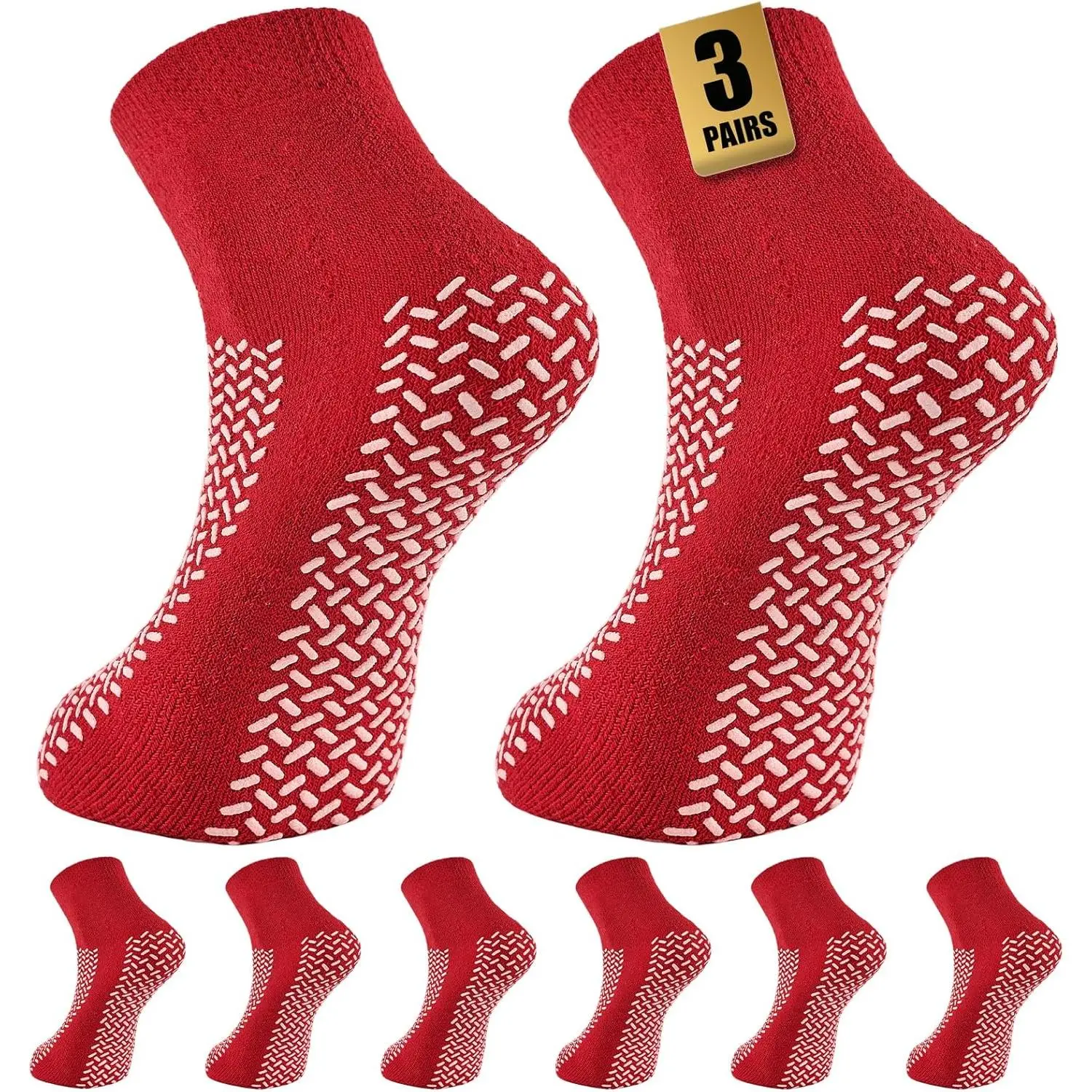 Non Slip Grip Socks, 3 Pairs Double Sided Grippy Socks, Slipper-Style Extra Traction Socks for Men & Women