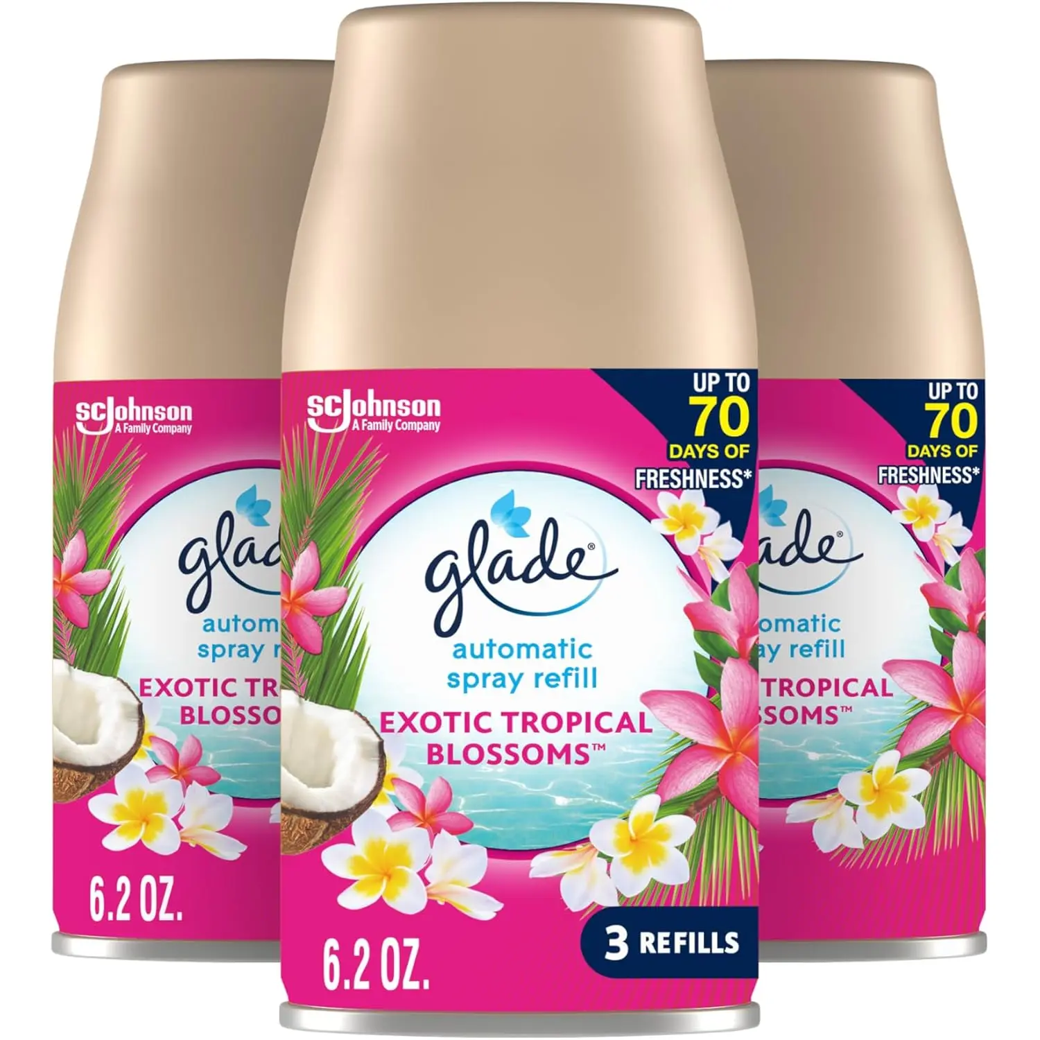 Glade Automatic Spray Refill, Air Freshener for Home and Bathroom, Tropical Blossoms, 6.2 Oz, 3 Count