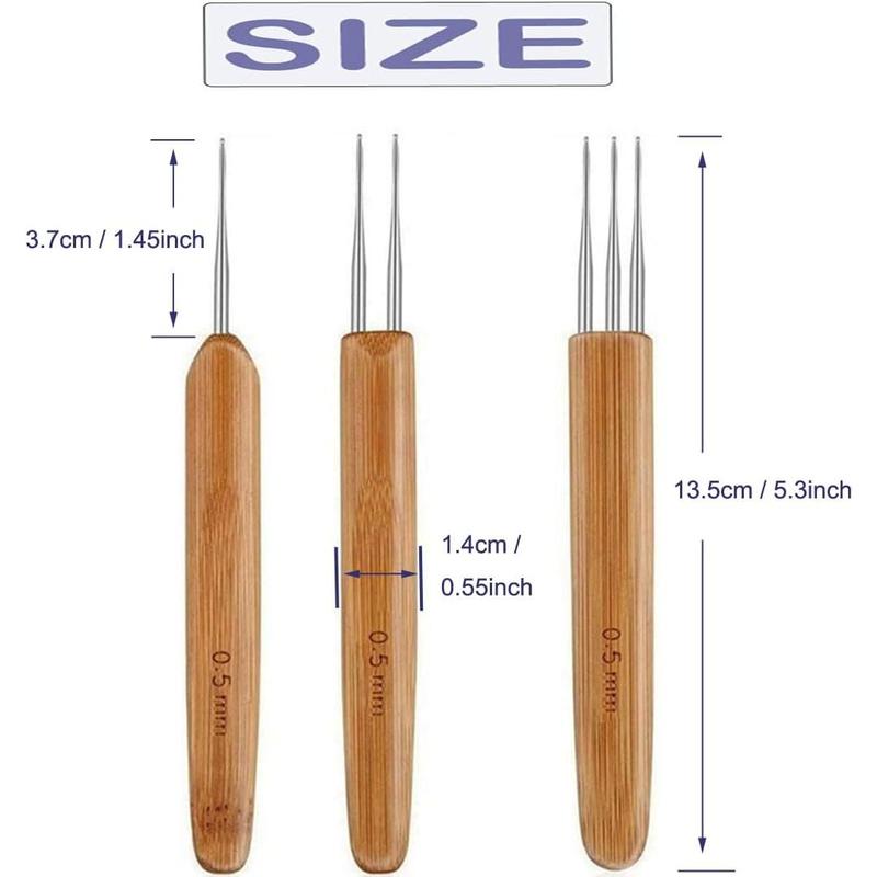 3 count Dreadlock Crochet Hook for Hair, Dreadlock  Tool for Braid Craft 1 Hook, 2 Hooks, 3 Hooks 0.5mm