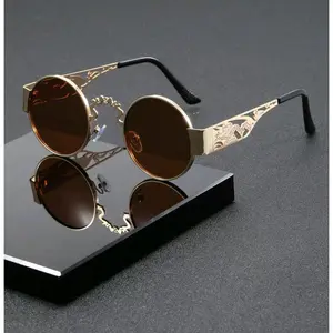 Unisex Round Metal Edgy Sports Sunglasses - Hollow-Cut Dragon Pattern Temples, Lightweight Unique Design Eyewear, Ideal for Street Style, Photoshoots, Edgy Sports Eyewear