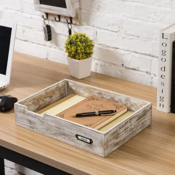 Whitewashed Wood Office Document Tray