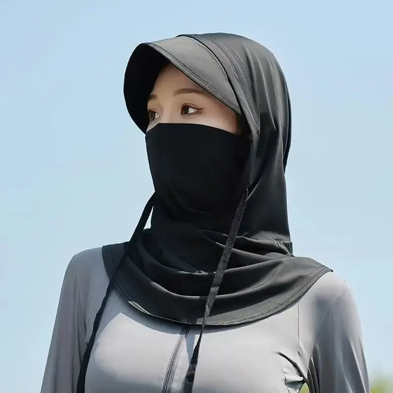 2026 Women's Sunscreen Face Mask, Ice Silk Breathable, UV Protection, Neck Covering, Full Face Mask, Sports Style