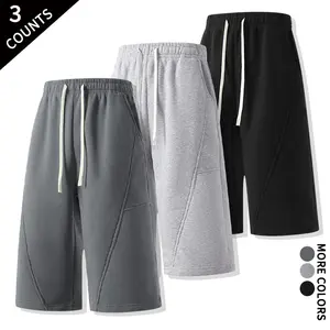 High-street fashion patchwork mid-length athletic pants for men and women, elastic waistband with drawstring; suitable for outdoor sports, home wear, and walking; slimming, versatile solid-color sweatpants.