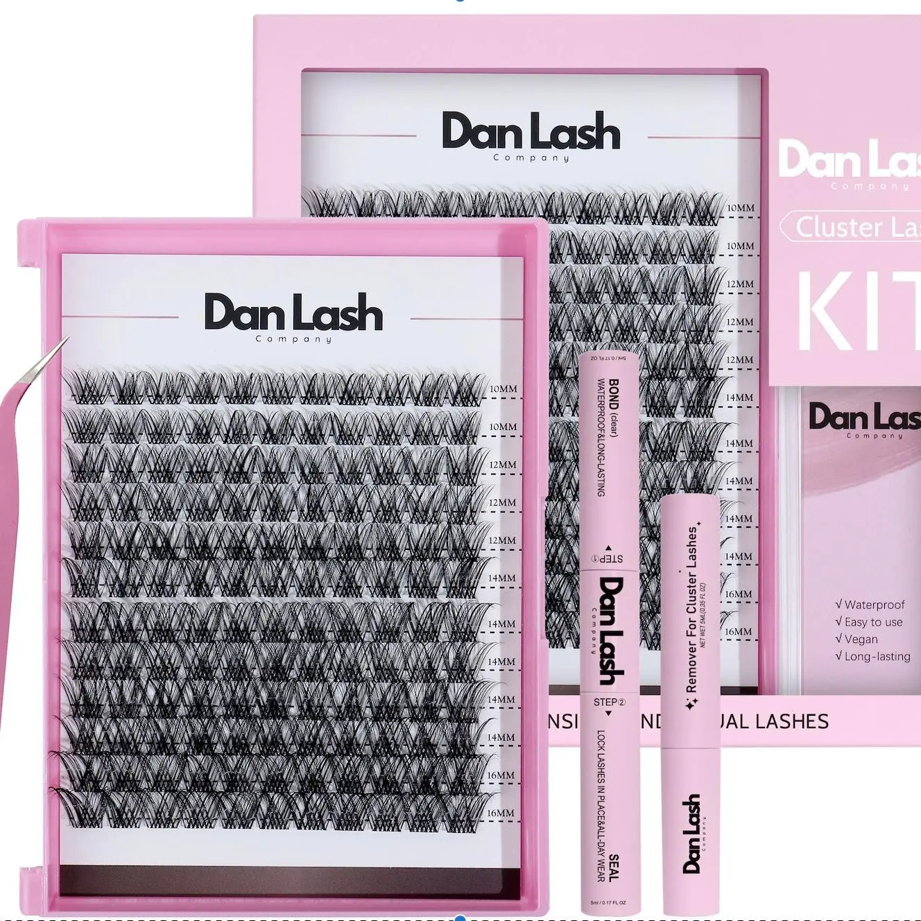 Eyelash Cluster Kit, Includes Eyelash Adhesive, Eyelash Remover, Tweezers, Cluster pack (Obsessed)