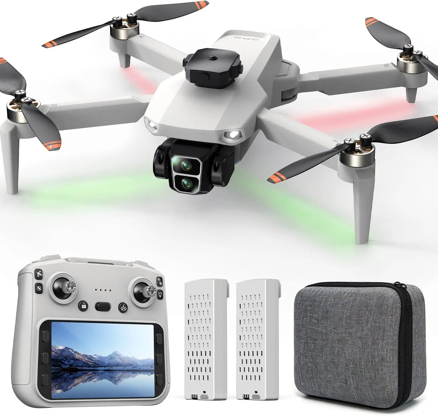 Wefone L106 Foldable GPS Drone with 4K Camera, Built-in LCD Screen Remote, Recording Function, Under 249g Lightweight, 2 Batteries, Gray for Adults