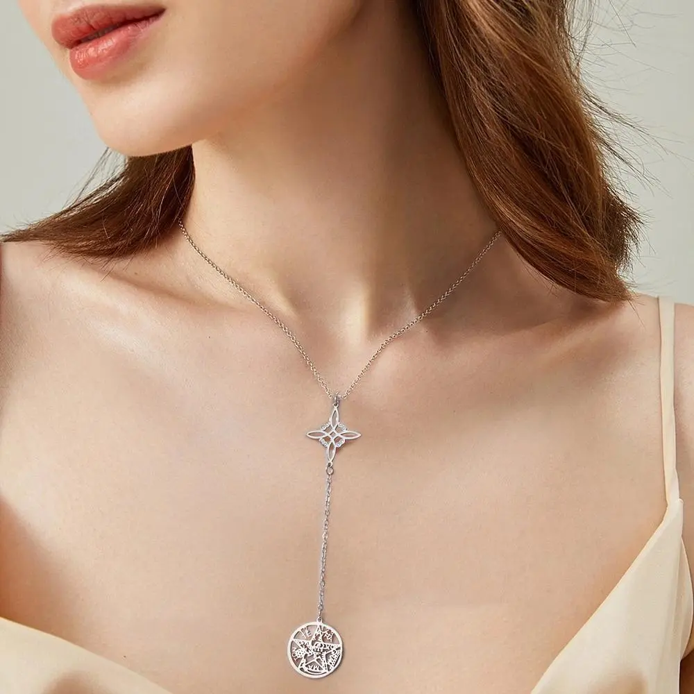 Stainless Steel Witches Knot & Tetragrammaton Chain Necklace, Witchcraft Aesthetic Daily Protection Amulet for Spirituality, Chain & Link, Divine Protection And Balance