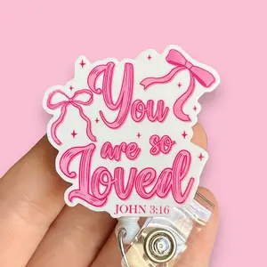 Glitter My Badge Valentine’s Day Pink bow coquette xoxo badge reel for nurse and hospital workers. Badge clip Badge pull - Retractable swivel clip with a 360 rotation. Great gift for coworker.