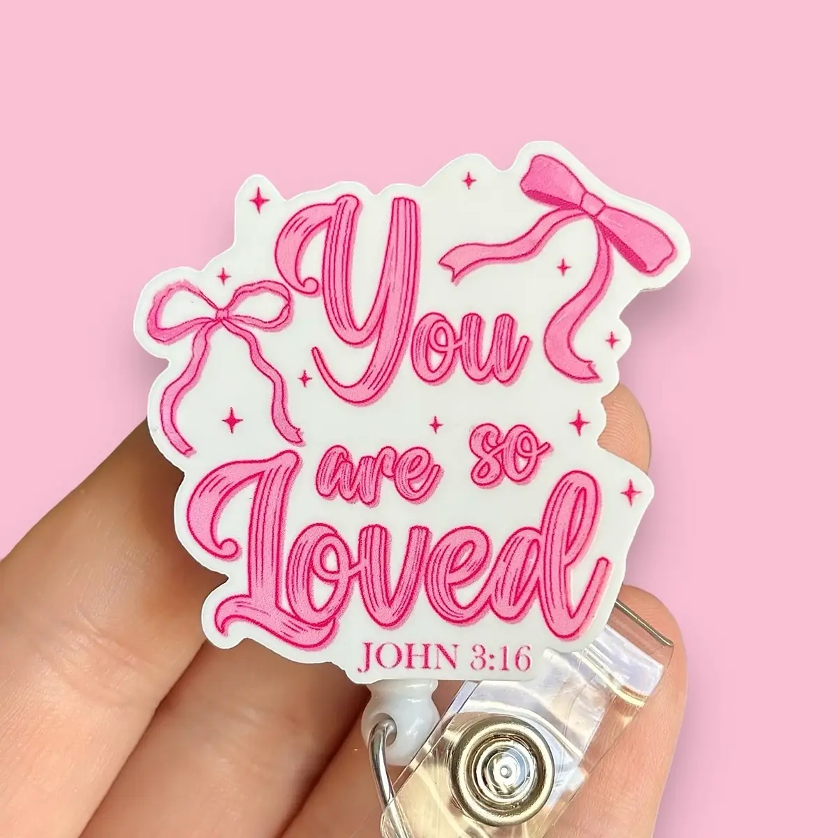 Glitter My Badge Valentine’s Day Pink bow coquette xoxo badge reel for nurse and hospital workers. Badge clip Badge pull - Retractable swivel clip wit