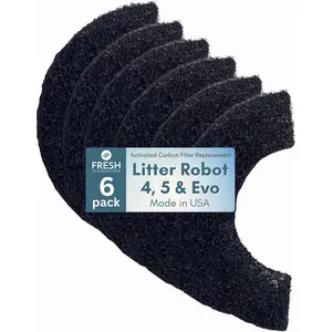 Pre-Cut Activated Charcoal Filter Compatible with Litter Robot 5, Evo and Litter Robot 4 Carbon Filters for Odor Control, Deodorizer & Dust Reduction Made in USA - 6-Pack