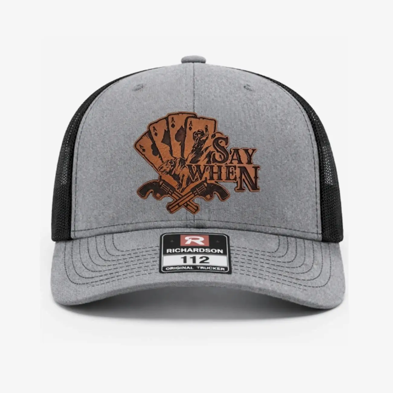 Doc Holliday Say When Richardson 112 Hat, Outlaw Cowboy Gunfighter Leather Patch, Western Four Aces Custom Snapback, Retro Outdoor Country Farm Ranch Wildlife Gift For Him, Vintage Simple Classic Sun Cap, Casual Daily Wear Headwear  4