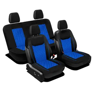 Ultra Modern Quilted Leatherette Seat Covers Full Set - Blue Ultra Modern Quilted Leatherette Seat Covers Full Set - Blue