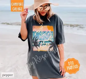 Salt Water and Sunshine Shirt Comfort Colors, Summer Beach Shirt, Oversized Graphic Women's Tee, Swimsuit Cover