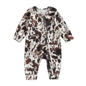 Western Baby Boy Girl Clothes Newborn Cowboy Jumpsuit Cow Print Onesie Long Sleeve Bodysuit Infant Fall Winter Outfits