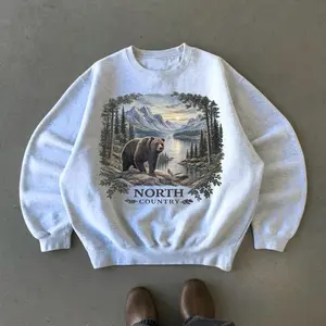 Retro North Country Bear Sweatshirt, Vintage 90s Wilderness Mountain Landscape Sweater, Nostalgia Nature Wildlife Cabin Lover Gift