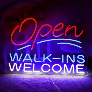 Open Walk- Welcome Neon Light, LED Signage Lamp, USB Powered, Store/barber Shop/cafe/shop Decorative Light, 1 Piece, Led Neon Lights