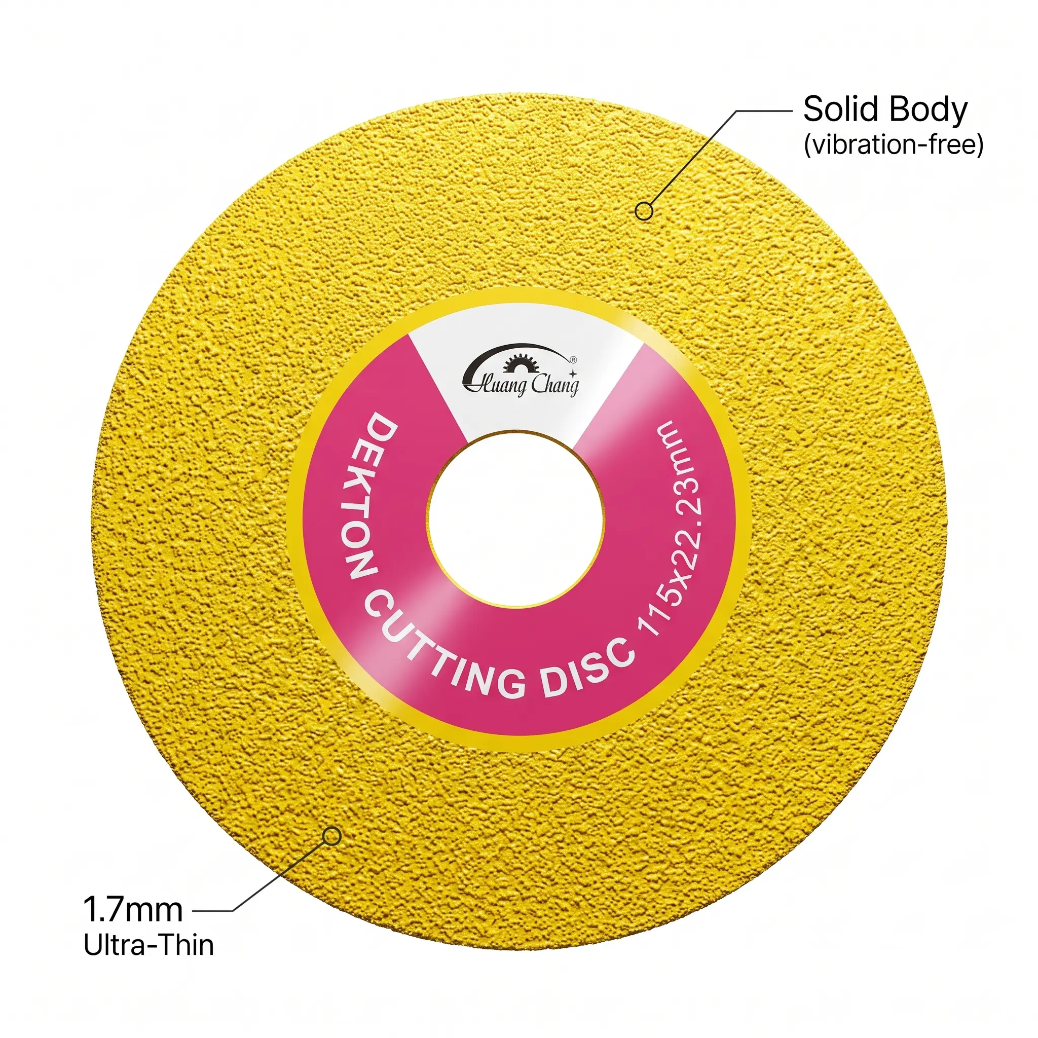 HUANG CHANG 4.5" Dekton Tile Diamond Disc, Yellow Vacuum Brazed Continuous Rim for Smooth Porcelain Marble Cutting, 115mm x 22.23mm
