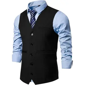 Mens Formal Business Suit Vests 5 Buttons Regular Fit Waistcoat for Suit or Tuxedo