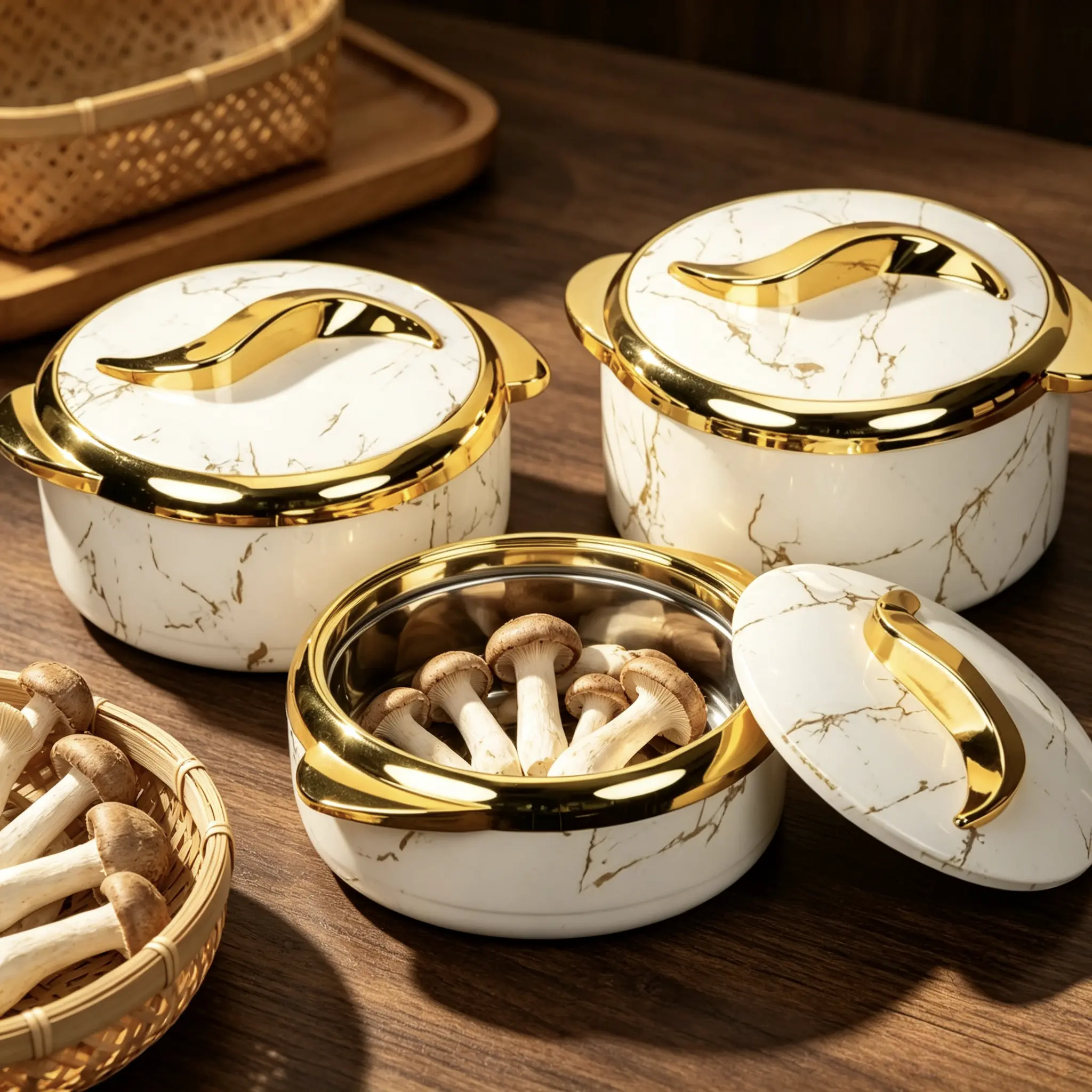 Aesthetic 3-Piece Round Marble-Designed Thermal Dinner Bowls Set - Light Luxury Stylish Modern, Eco-Friendly Durable Easy-to-Clean Kitchen Bowls for 3-4 People, Parties, Thermal Serving Bowls sohochic