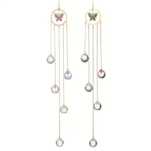 [FreeSpirit Crystal] 2pcs Butterfly Crystal Ball Sun Catcher In Two Colors, Horticultural Light-Collecting Decor, Home Window And Balcony Decorative Crystal, Festive Party Decorative Hanging Ornament, Wedding Pendant Decorative Ornament