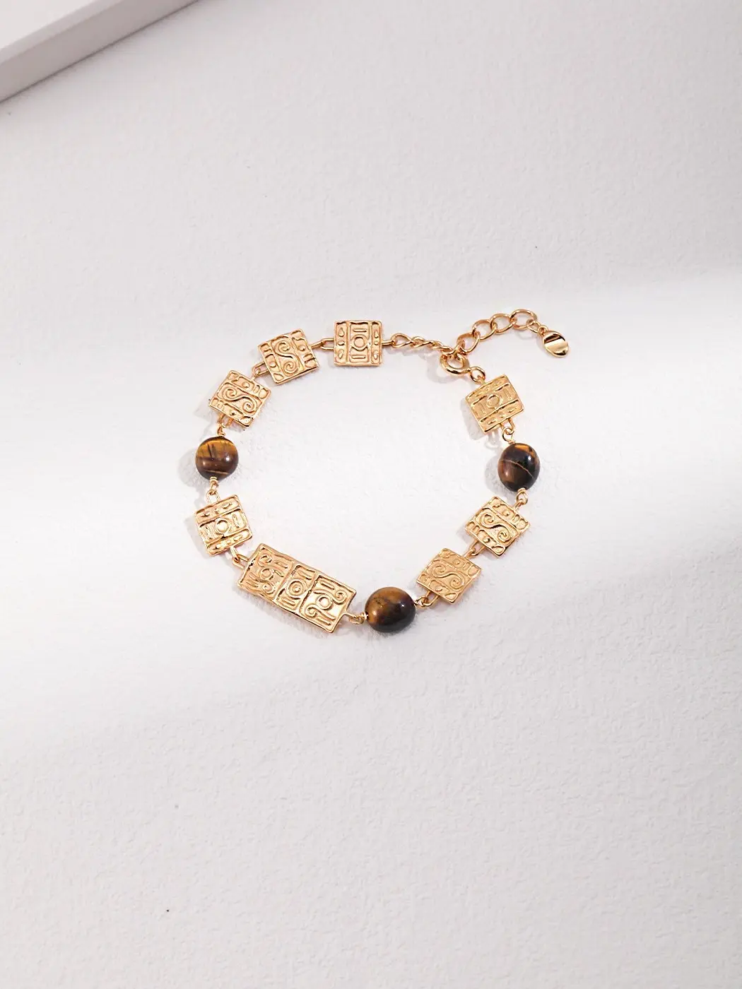 Tiger Eye Gemstone Sterling Silver Bracelet 18K Gold Plated
