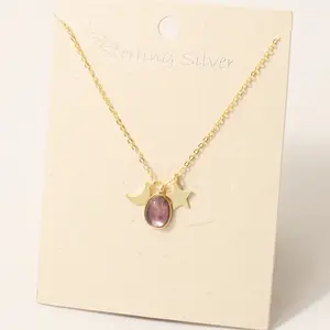 Unisex Amethyst Moon Star Style Necklace