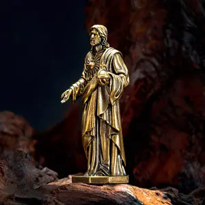 Handmade Jesus Christ Statue, Solid Brass Antique Finish Ornate Religious Decor with Sacred Heart, No Power Needed, Ideal for Home Church Office Gifts, Religious Ornaments