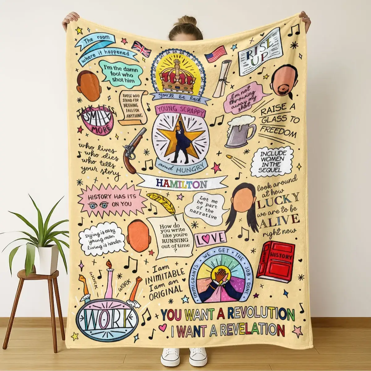 Vintage Hamilton Flannel Blanket - Cartoon Pattern Multi-Functional Decorative Throw, Soft Cozy Nap Blanket for Home & Office