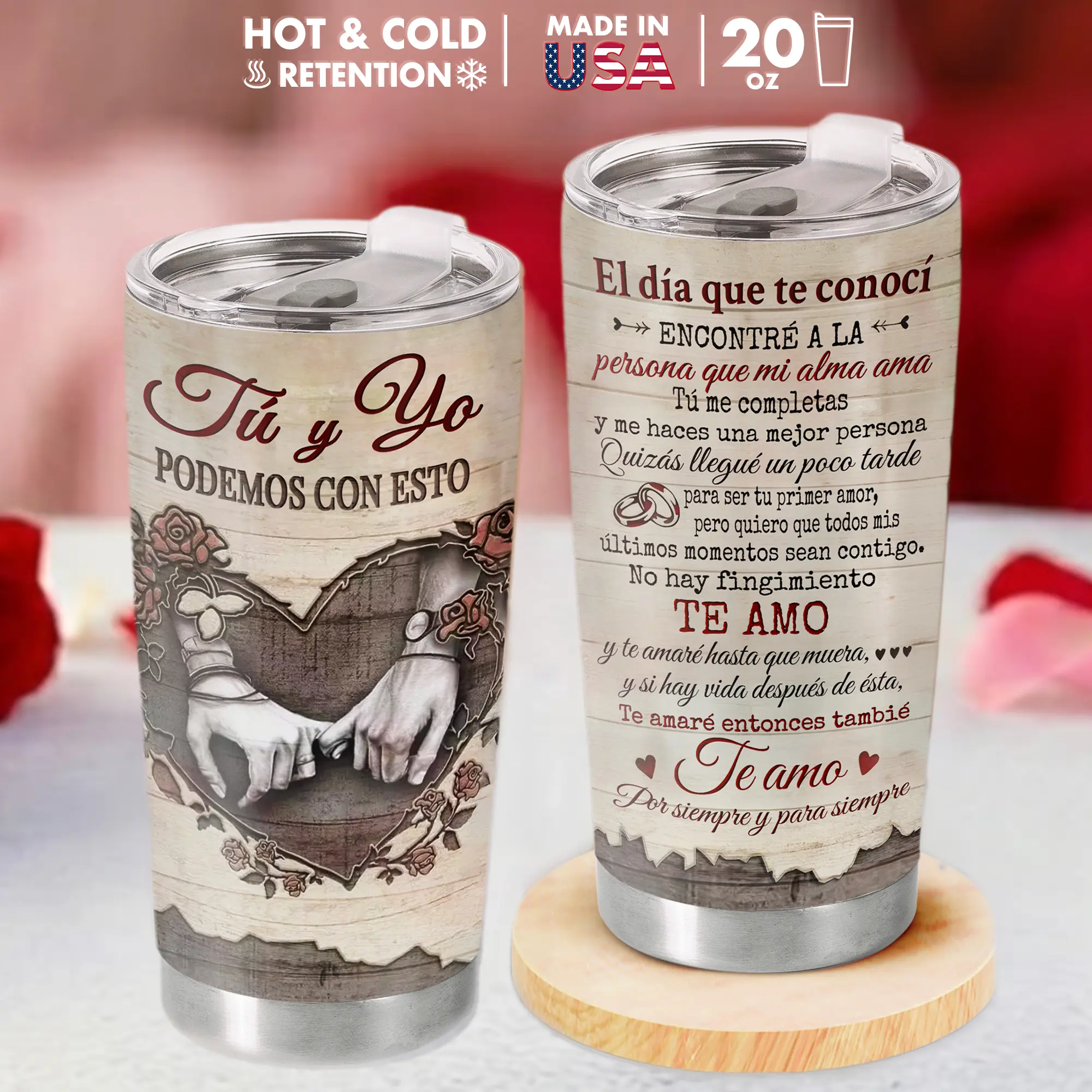Gift - “Tú & Yo” Vaso Térmico de 20 oz - Regalo de San Valentín para Ella, Hecho en EE. UU., Regalo de Aniversario para Él o Ella, Taza de Amor para Esposo y Esposa, Vaso Especial para Parejas y Momentos Inolvidables