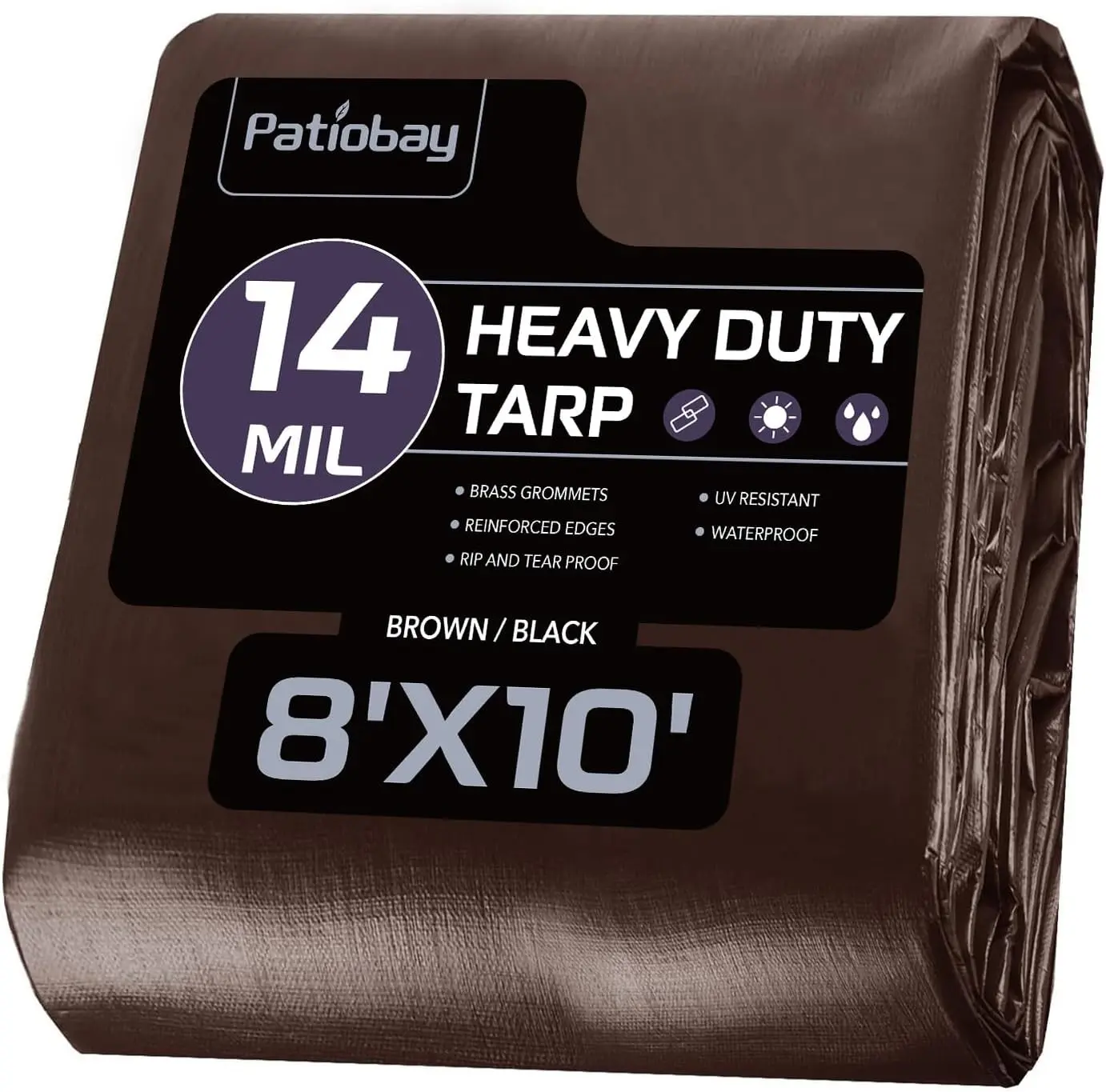 Tarp 8x10FT, 14 Mil Large Tarps Heavy Duty Waterproof with Grommets Every 23.6", 420D Thick Plastic Tarp, UV Resistant Tear&Fade Resistant, Reinforced Edges for Outdoor Pool Camp Tent Gift