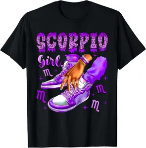Cotton(pure) Scorpio Girl Birthday Black Women Sneakers Zodiac Sign T-Shirt