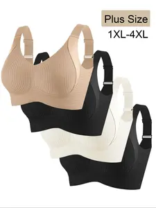 1/4 Pack Plus Size Wireless Bra, Soft Medium Support Wide Straps, Comfortable Daily Wear, Lined Bralette for All Seasons, Underwear, Womenswear