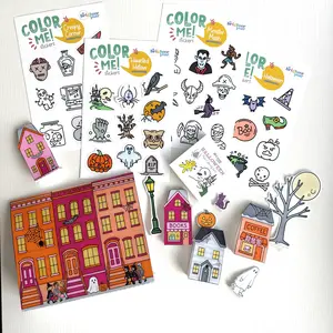 Color-Your-Own Halloween Village Bundle - Coloring Pages, Color Your Own Stickers, and Coloring Book